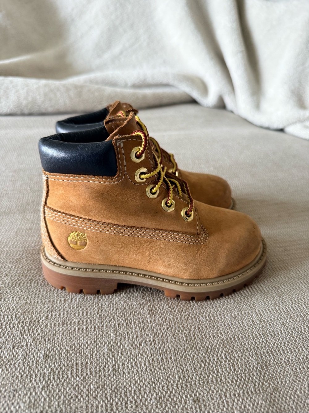 Timberland Kids Wheat/Tan Nubuck Ankle Boots with Black Collar
